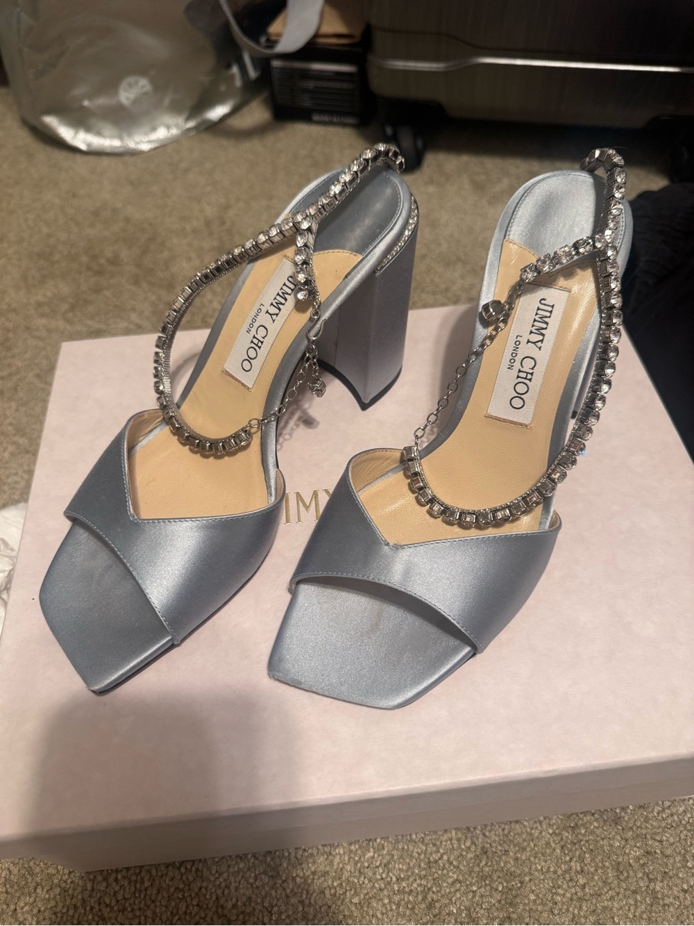 Jimmy Choo Silver Crystal-Embellished Block Heel Sandals - Picture 2 of 7